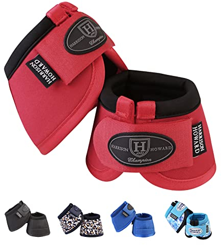 Harrison Howard Horse Bell Boots Overreach Bell Boots No-Turn Glockenstiefel für Pferde Langlebige Schutzhufstiefel Rot Medium
