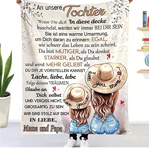 WJMSDK Personalisierte Decke Geschenke Für Tochter von Eltern, Kuscheldecke An Unsere Tochter von Mama und Papa, 18 Geburtstag Mädchen, Witziges Weihnachten Abschluss-Geschenke