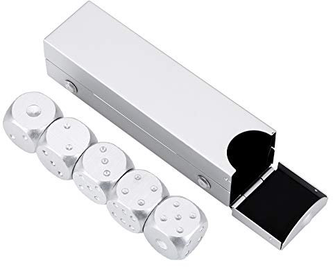 BuyWeek Spielwürfel, 5-teiliges Spielwürfel-Set aus Aluminiumlegierung, Tischspiel, Pokerspiele, Monopoly-Würfel-Set mit Aufbewahrungsbox(Rectangle Box-Silber)