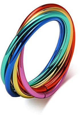 BlackAmazement 316L Edelstahl Ring Pride Regenbogen Ringe Rainbow Streifen Stripes Damen Herren (55 (17,5))