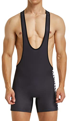 FEOYA Herren Wrestling Singlet Slim Fit Sport Bodysuit Overalls Einteiliges Wrestling Singlet Workout Trikot Bauchkontrolle Wear Gym Ärmellose Triathlon Powerlifting Kleidung B-Schwarz M