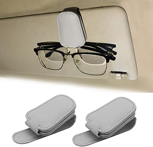 JYMAOYI 2 Pack Leather Car Visor Sunglass Holder, Magnetic Leather Glasses Eyeglass Hanger Clip for Car, Sunglass Clip Glasses Holder for Car Visor (Gray)