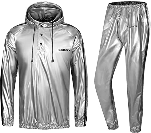 REEDBEEK Strapazierfähiger Fitness-Schwitzanzug, Wärmeeinschließer, Saunaanzug, Fitnessstudio, Übung, Wärmeformer, Knopfjacke, Hose