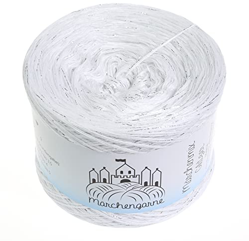 Bobbel Wolle Uni + Silber Glitzer 300g - 1140m 4Fach Farbverlaufsgarn Größe Strickwolle Häkeln (Weiß Silber Glitzer)