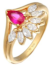 Elli Ring Damen Glamourös Oval mit synth. Rubin und Zirkonia in 925 Sterling Silber Vergoldet