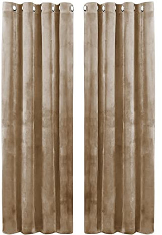 Hafaa Beige Blackout Curtains for Bedroom – 66” wide x 72” drop Crushed Velvet Thermal Insulated Curtains for Living Room – Eyelet Room Darkening Curtains with 2 Tie Backs (168cm x 183cm)