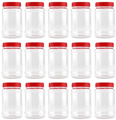 SEUNMUK 15 Pack 500ml Round Plastic Storage Jars, Round Clear Storage Jars with Screw Top Lids, Airtight Food Storage Containers for Kitchen, Pantry