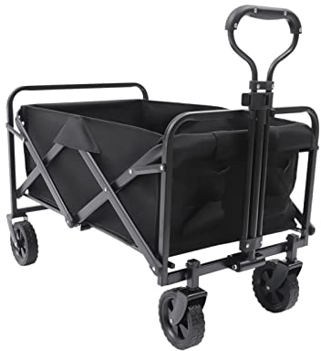 SABUIDDS Bollerwagen Faltbar Klappbar Transportkarre Handwagen mit 4 Rollen, Verstellbarer Handgriff, Gerätewagen Strandwagen für Alle Gelände Einkaufen Draussen Camping, 80kg Belastbarkeit, Schwarz