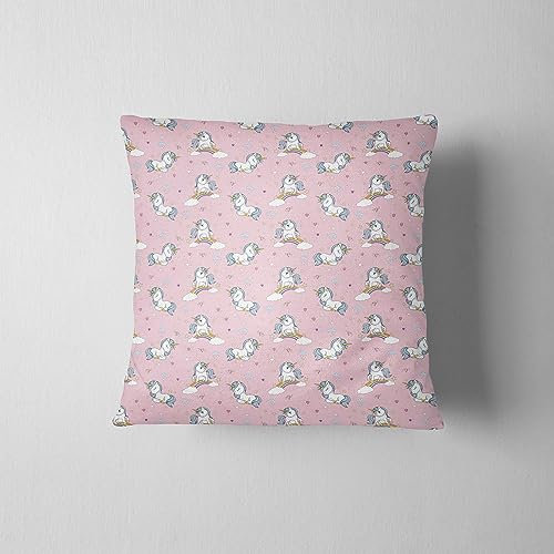 Cotton Market - Kissenbezug 40x40 cm - Kissenbezüge für Wohnzimmer und Schlafzimmer - Baumwolle Kissenhülle 40x40 - Modern Bett, Sofa und Sessel Deko Kissenbezüge - Rosa, Einhörner