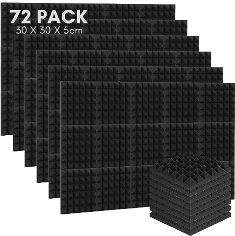 Ansobea 72 Stück Akustikschaumstoff Noppenschaumstoff, Pyramide Akustikpaneele,Schalldämmung,für Aufnahmestudio,Tonstudio,Arbeitszimmer,Tanzstudios,Heim 30 x 30 x 5 cm