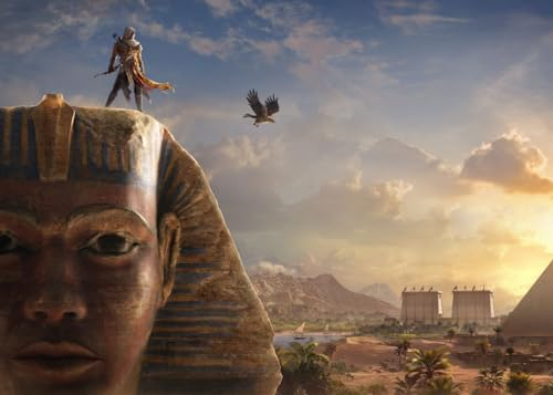 Displate - Poster aus Metall - Einfache Montage ohne Bohren - Assassin's Creed - AC Origins Key Art - Sphinx Horizontal - Größe M - 32x45cm Matt