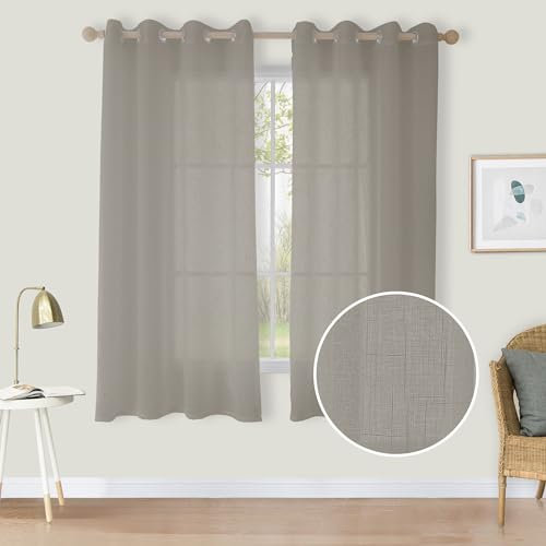 CUCRAF Leinenoptik Voile Vorhänge mit Ösen Halbtransparent Gardine für Schlafzimmer Wohnzimmer H145 x B140cm 2er Set,Hellgrau