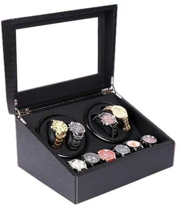 simimasen Uhrenbeweger - Watch Winder Box 4+6 storage, Automatisch Uhrenkasten Uhrenbox, Sichtfenster, Laufleise Uhrendreher, Schwarz (Stil 1)