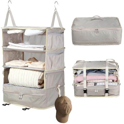 Bukere Hängender Packwürfel für Reisen, tragbare Regale, Organizer-Tasche für Gepäck, Koffer, Reiseutensilien, Kompressions-Handgepäckschrank, große Kapazität