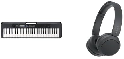 Casio CT-S300AD 61 Touch-Sensitive Keys, Pitch-Bend Wheel Portable Electronic Keyboard in Black with AC Adapter Included & Sony WH-CH520 Wireless Bluetooth Headphones