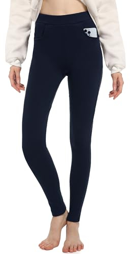 ACHTELEPHS Leggings Damen Baumwolle mit Taschen Blickdichte Leggins High Waist Dunkelblau M-L