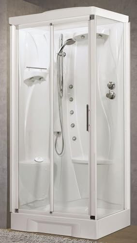Novellini New Holiday 2P+F Hammam 100x70 cm Cabina Doccia Multifunzione Apertura Scorrevole Seduta Sinistra Miscelatore Termostatico Vetro Trasparente Profilo Bianco Idromassaggio Sauna Alto 225,5 cm
