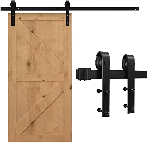 Système de Rail de Quincaillerie pour Porte de Grange Coulissante de 6,6 Pieds, capacité de Poids de Porte de 90 à 100 Kg, Comprend Tout Ce Dont Vous Avez Besoin pour une Porte
