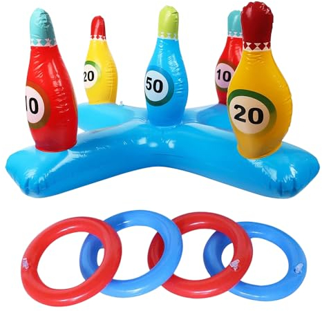 Aoreun Giochi per Piscina, 5 Pezzi Gioco di Lancio ad Anelli Gonfiabile Design Birillo da Bowling Piscina, Giocattolo per Piscina Sport Acquatici per Estate, Piscina, Feste, Divertimento Acquatico