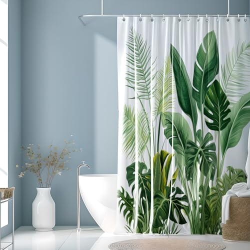 JINGYOU Tenda Doccia Impermeabile Antimuffa, Pianta a Foglia Verde, Lavabile, Orlo Pesato, per Bagno Dormitorio Famiglia Hotel, 200 x 200 cm