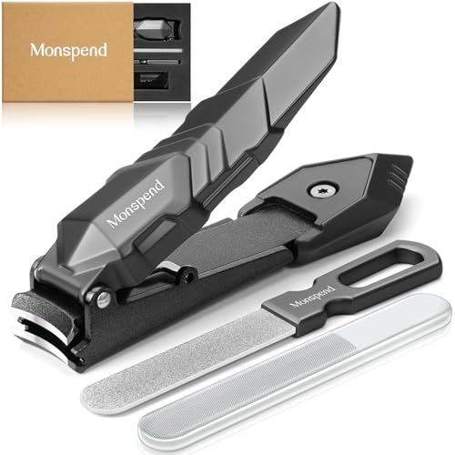 Monspend Nail Clippers with Catcher – No Splash Nail Cutters Fingernail and toenail Clippers for Thick Nail， Stainless Steel Fingernail Cutter for Men Women，Custom Flannelette Bag Storage