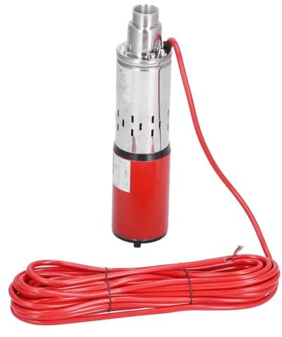 Submersible Deep Well Pump DC 12V Red High Lift Screw Water Pump Powered by Solar or Battery for Well Fishing Boat Fish Pond Agricultural Irrigation