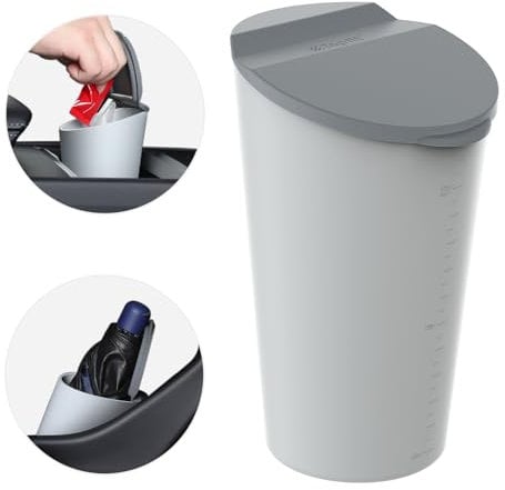 ThinsGo Auto-Mülleimer mit Deckel,klein, Mini-Mülleimer, für Auto-Becherhalter, Autotür, passend für Auto Home Office, (1, Grau)