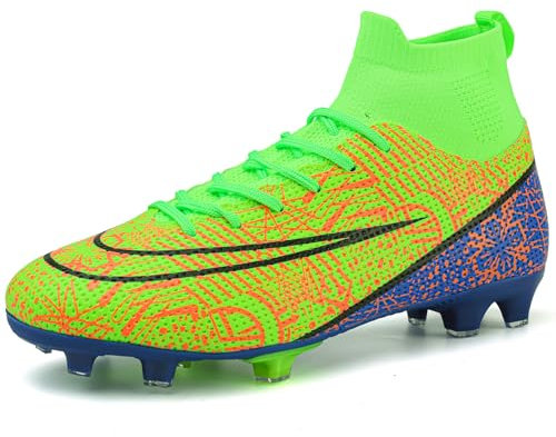 Topwolve Boys Football Boots Kids FG/AG Turf Soccer Shoes Athletics Training Shoes Girls Soccer Shoes Teenager Outdoor Sport Shoes Sneakers for Unisex Green Blue 4 UK