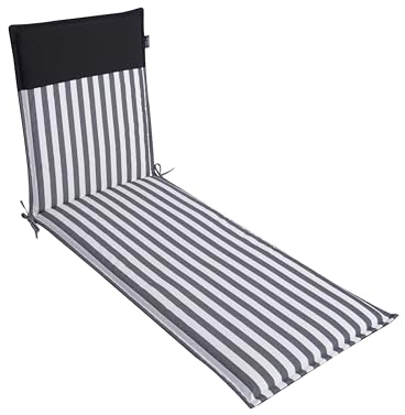 LILENO HOME Coussin pour chaise longue de jardin - 1 pièce - Chaise longue à roulettes - À rayures noires - Noir uni - Idéal pour chaise longue de plage - Rembourré - 190 x 60 x 5 cm - Malt