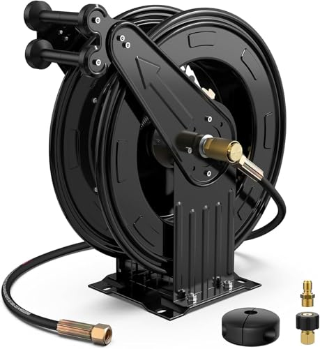 VBVARV Avvolgitubo per Idropulitrice Retrattile Bobina per Idropulitrice Potenza Professionale Lavare L'avvolgitubo per Aria/Olio/Acqua 4000 PSI,Nero,20M