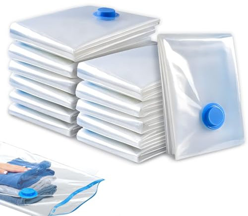 Vakuumbeutel 12er Set für Kleidung, Wiederverwendbare Vakuumierbeutel, Aufbewahrungsbeutel für Bettdecken, Bettwäsche, Kissen - Reise Vakuum (60x40cm)