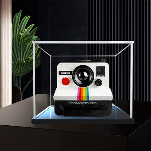 Vitrine étanche à la poussière en acrylique conçue pour Lego 21345 Polaroid collection de modèles d'appareil photo - Vitrine de protection - (kit de modélisation non inclus) (base noire)