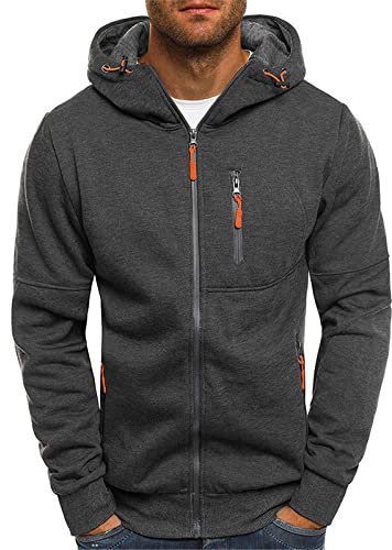 LUCKME Mens Pullover Hoodie Sale Clearance,Patchwork Hooded Sweatshirt Zipper Pockets Long Sleeve Casual Hoody Solid Autumn Winter Warm Sportswear Men Jumper Tops UK Gray