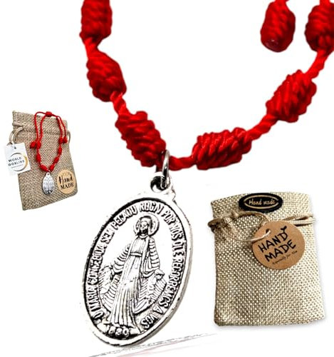 World Goblins Pulsera Roja del Destino con Medalla Virgen Milagrosa Chapada en Plata de Ley 925 - Protección y Suerte. Regalo Amigas Original. Virgen de los Milagros (Virgen Milagrosa 2x1,2cm)