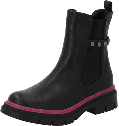 Palado Chelsea Boots Damen Trinda by Sila Sahin – modische Stiefeletten - leicht gefütterte Stiefel - elegante Boots Schwarz/Pink UK6 - EU39