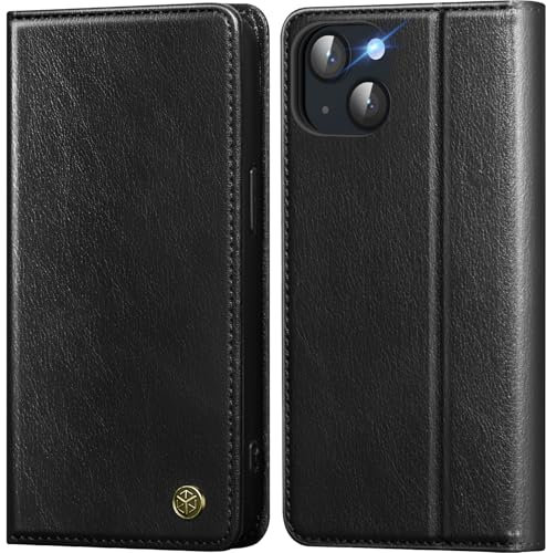 GUCASBE Handyhülle für iPhone 15 Hülle Premium PU Lederhülle Wallet Flip Case mit Magnet Kartenfach Standfunktion RFID Schutzhülle Klapphülle für iPhone 15, Schwarz
