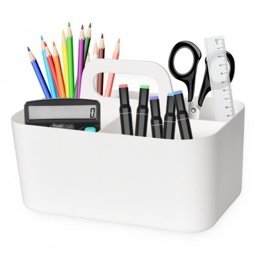 Cesta Organizadora con Asa, Multiusos Almacenaje de Plastico con 5 Compartimentos, Separador Extraíble, Multifuncional Cesta Limpieza, Caddy Apilable de Plástico, para Maquillaje, Escritorio, Baño