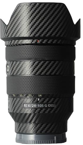 kakotopa Pellicola protettiva per lenti adesiva decorativa compatibile con Sony FE 24-105 mm F4G OSS Protezione completa antigraffio/anti-usura/senza residui/Materail 3M (fibra di carbonio nero)