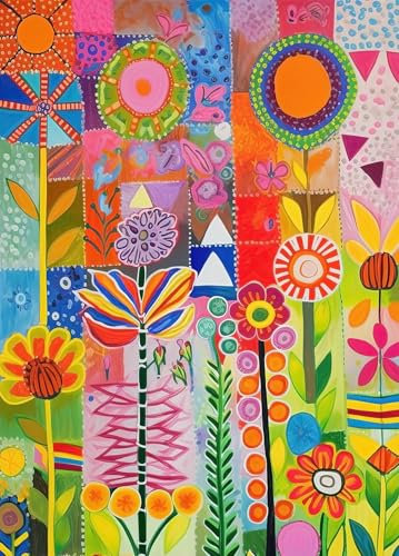 Bullglesup Puzzle für Erwachsene 1000 Teile, Coloful Flower mit Poster, Teile Passen Perfekt Ineinander Buchstaben Auf der Rückseite Kein Staub, Geschenk für Ältere Senioren (70 x 50cm)