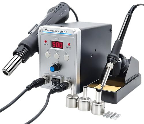 Kensbro 2-in-1 Heißluft-Lötstation 700W mit LED-Display, 200-500°C Temperaturbereich, 4 Düsen + 5 Lötspitzen für Elektronik-Reparaturen