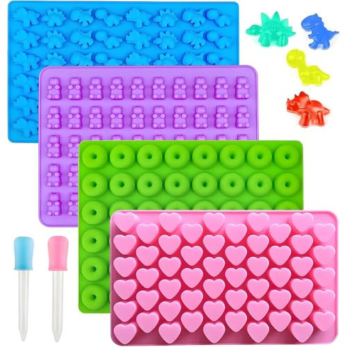 Lot de 4 moules en silicone pour bonbons avec 2 pipettes, moules à bonbons en silicone, petits moules à chocolat