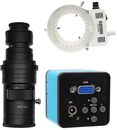 Microscope Observation VGA Video Microscope Camera CMOS USB Digital 130X/200X/250X Adjustable Zoom C Mount Lens 56 LED Ring Light for PCB Soldering(VGA 0.4xC mount LED)