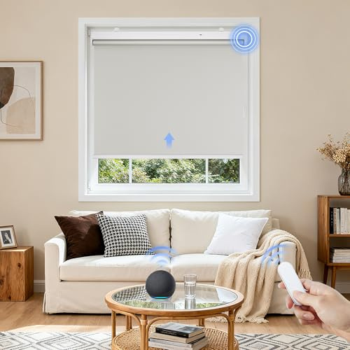 Grandekor Elektrische Rollos 70x100cm (Stoffreite 67cm) Wiederaufladbar | Elektrisches Verdunklungsrollo Grau mit Motor & Fernbedingung Rollo ohne Bohren Fensterrollo Innen Smart Rollo
