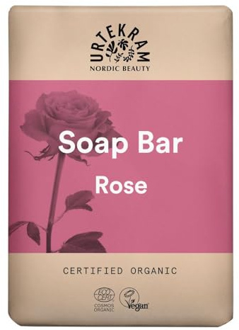 Urtekram Feste Seife Rose – 100 g – Natürliche Körperseife mit Bio-Rosenöl – 99,9% natürliche Inhaltsstoffe – Ohne Palmöl – Für alle Hauttypen – Sanfte Reinigung – Vegan