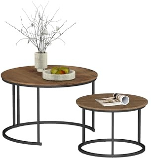 Xinyvee Beistelltisch Rund, Couchtisch Rund Holz, Couchtisch Eiche 2er Set, Tisch Wohnzimmer, Coffee Table Living Room, Wohnzimmertisch Modern