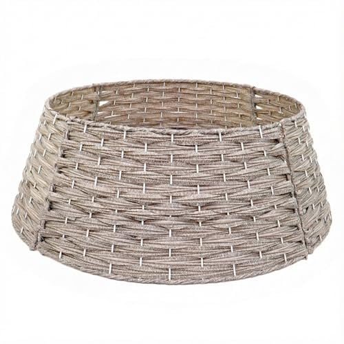 Geflochtener Weihnachtsbaum Rock aus Rattan Tannenbaum Kragen Christbaumständer Abdeckung steckbarer Weihnachtsbaumring 65 cm Durchmesser 21 cm hoch grau Tannenbaumständer Umrandung Korb