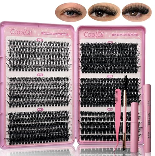 560pcs Cluster Lashes Kit with Lash Glue&Remover 40D+50D+60D+80D+100D+120D Fluffy Volume Individual Eyelashes Kit D Curl Strip Eye Lashes Clusters(8-16mm DIY Eyelash Extension)