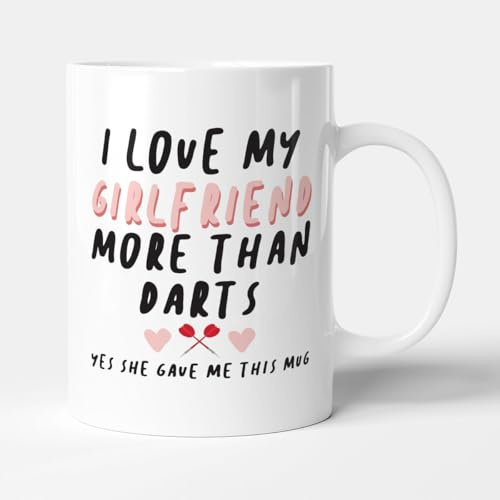 Victorian Printing Co - I Love My Girlfriend More Than Darts - Funny Sport Gift Boyfriend Mug, Ceramic, 11fl.oz.