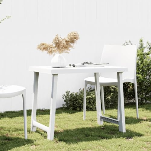 HFXHIJXQ Table de camping blanche 79 x 56 x 64 cm PP aspect bois avec trou pour parasol, légère et robuste pour balcon, jardin, camping ou cuisine