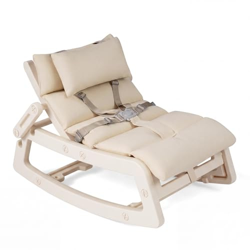 COSTWAY 2 in 1 Babywippe, Baby Schaukelstuhl mit verstellbarer Rücklehne, waschbarem Kissen & Sicherheitsgurt, Schaukelsessel für Baby ab 6 Monaten, Kinderliegestuhl 80 kg belastbar (Beige)